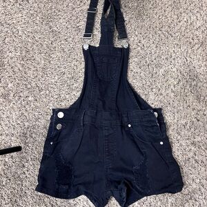 Black Denim Short Overalls